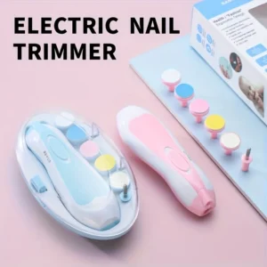 7-in-1 Baby Electrical Nail Trimmer with Portable Case, Safe Nail Clipper Set with 5 Extra Grinding Heads and LED Light, Newborn Nail Polishing Tool Set, Grooming Kit, Suitable for Adults Also-Put in 2-AA Batteries Before Use( No Batteries Included)