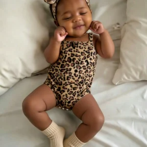 One Newborn Baby Girl Cute Brown Leopard Print Romper,Summer Casual Stylish Classic Soft Comfortable Outfits For Infants,Family Matching