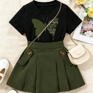 Girls' Short Sleeved Casual T-Shirt, A Cute Cartoon Butterfly Print Short-Sleeved T-Shirt, 100%, Comfortable Fabric.Kids Clothes Girls, Girls Clothes, Kids Girls Trendy Stuff, Clothes for Girls, [solely 1pc T-SHIRT]