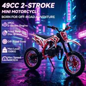 49cc 2-Stroke Kids Dirt Bike, Gas Power Motocross, Off Road Mini Motorcycle, Pocket Motorbike with Front Rear Disc Brakes