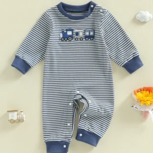 Toddler Boys Fall Striped Playsuit with Long Sleeves